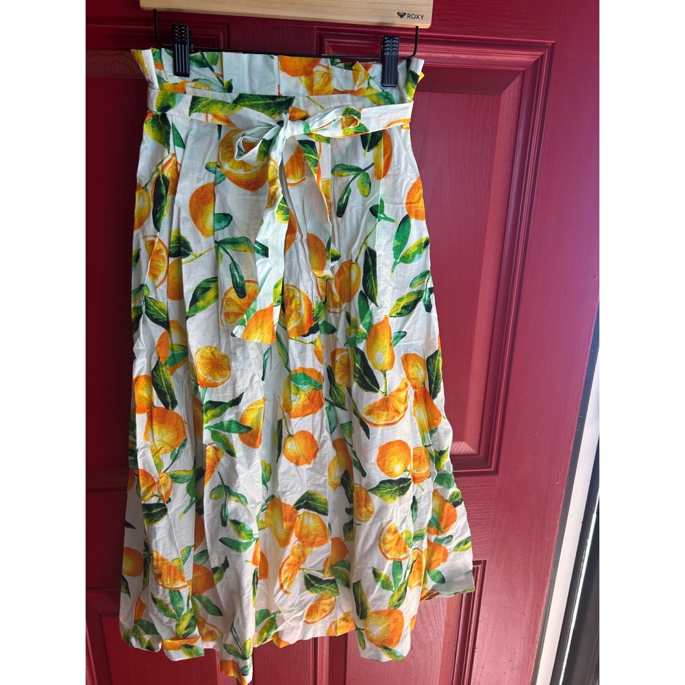 Her Destiny Petites Midi Skirt White Orange Citrus Print Paperbag Waist PS